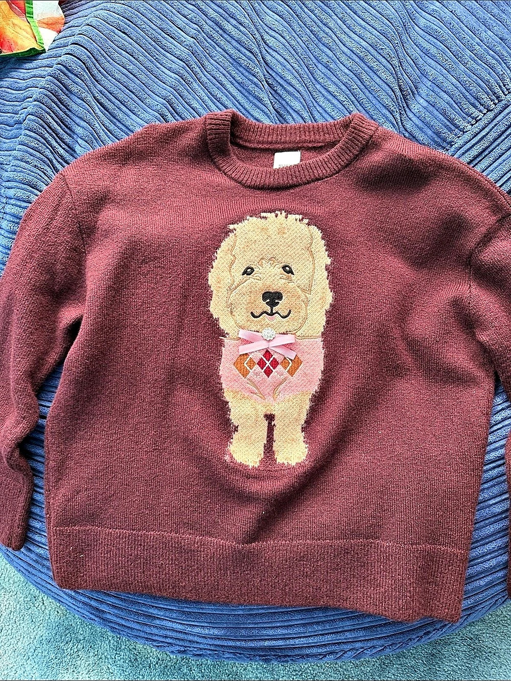 Maeve Graphic Dog Sweater Burgundy Crewneck XS bought at Anthropologie. Worn onc